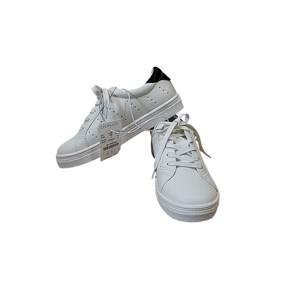 Crewcuts Youth Girls Boys size K1 White Navy Faux Leather Sneakers J Crew NEW